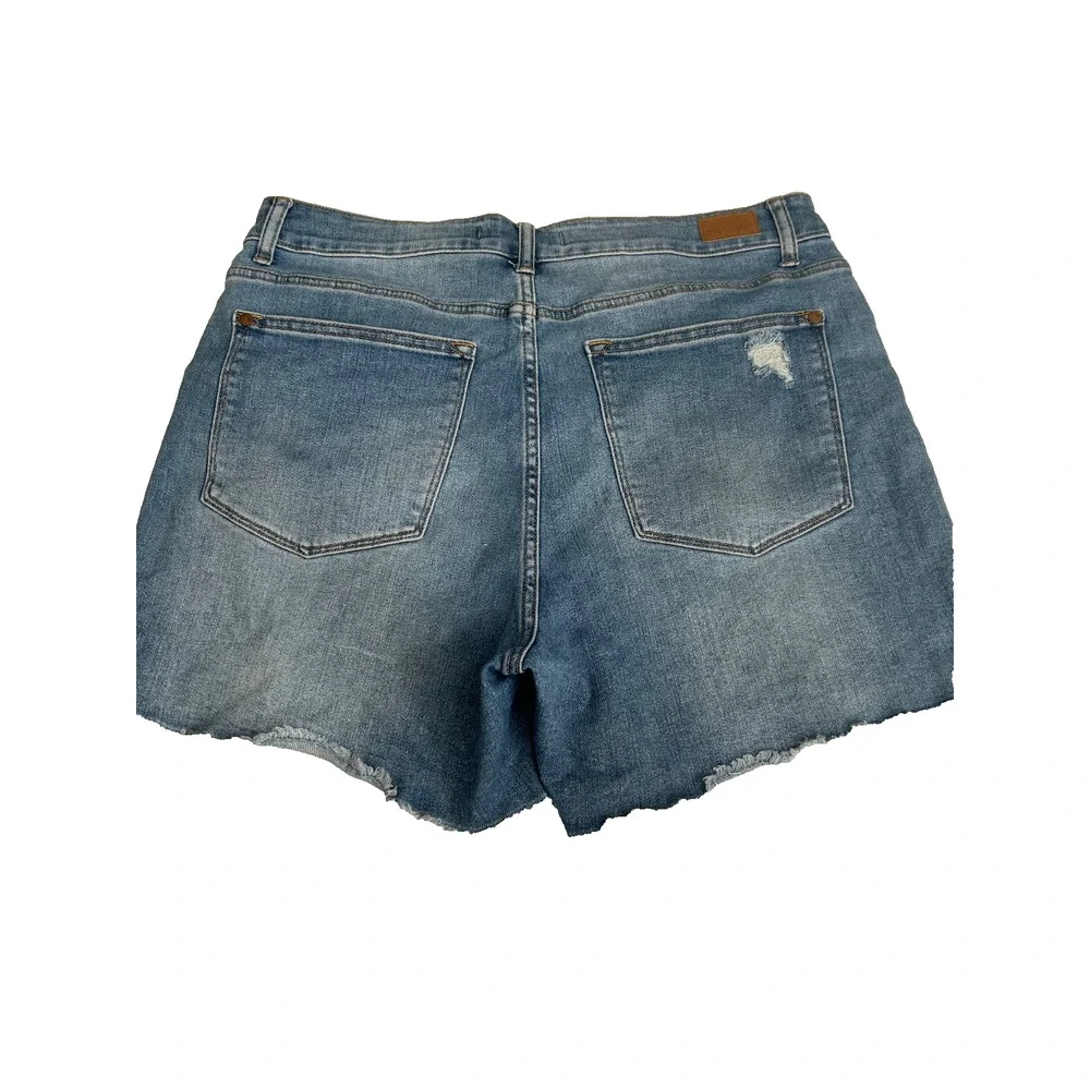 Judy Blue Jean Shorts Size 1XL Distressed High Rise Raw Hem Medium Wash Cut Off‎